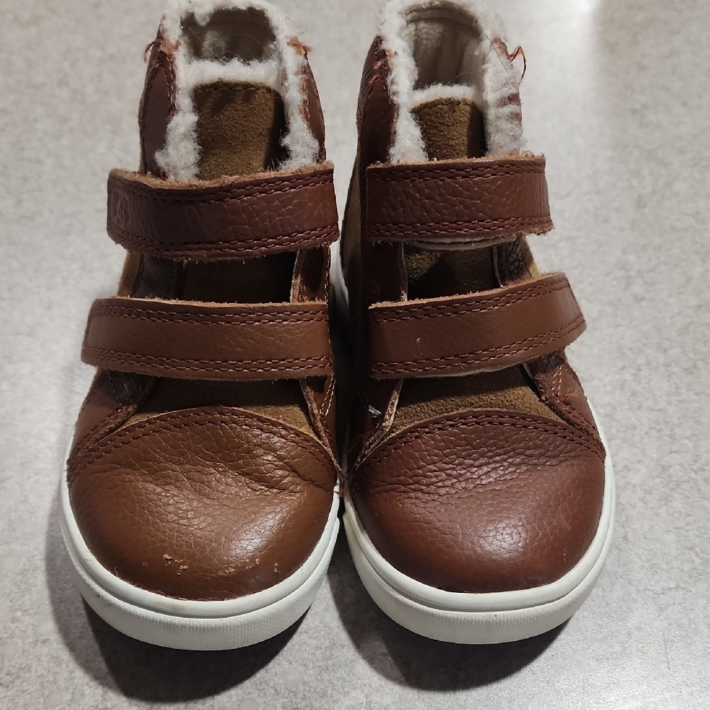 UGG Brown and White Cozy Leather Boots